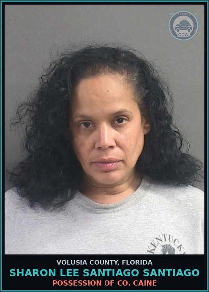 CCW arrest card for SHARON LEE SANTIAGO SANTIAGO in Volusia County: POSSESSION OF CO. CAINE