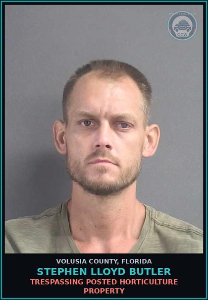 CCW arrest card for STEPHEN LLOYD BUTLER in Volusia County: TRESPASSING POSTED HORTICULTURE PROPERTY