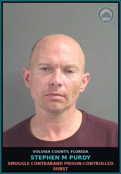 CCW arrest card for STEPHEN M PURDY in Volusia County: SMUGGLE CONTRABAND PRISON-CONTROLLED SUBST