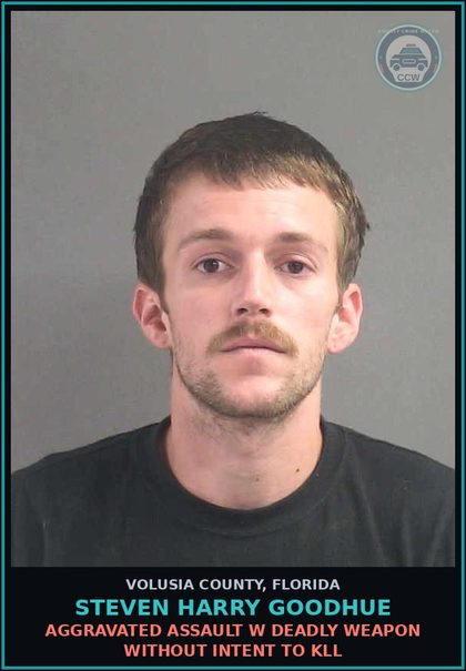 CCW arrest card for STEVEN HARRY GOODHUE in Volusia County: AGGRAVATED ASSAULT W DEADLY WEAPON WITHOUT INTENT TO KLL