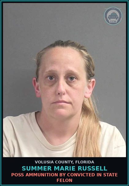 CCW arrest card for SUMMER MARIE RUSSELL in Volusia County: POSSESS A PLACE FOR MANUFACTURING OF A CONTR SUBSTANCE