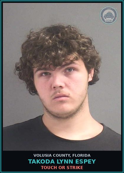 CCW arrest card for TAKODA LYNN ESPEY in Volusia County: TOUCH OR STRIKE