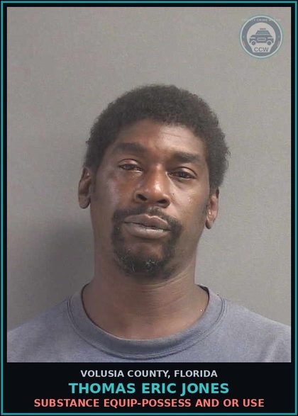 CCW arrest card for THOMAS ERIC JONES in Volusia County: SUBSTANCE EQUIP-POSSESS AND OR USE