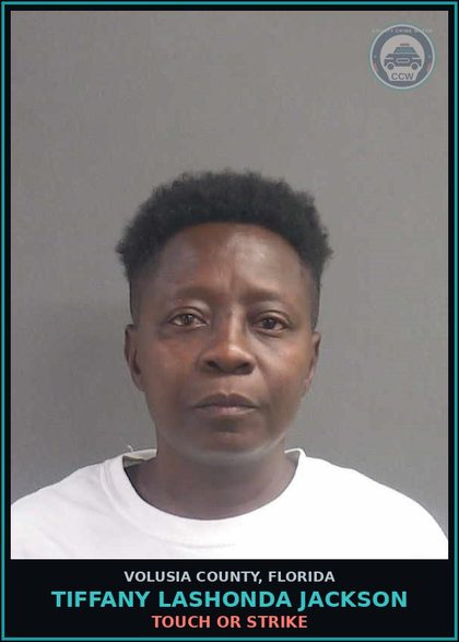 CCW arrest card for TIFFANY LASHONDA JACKSON in Volusia County: TOUCH OR STRIKE