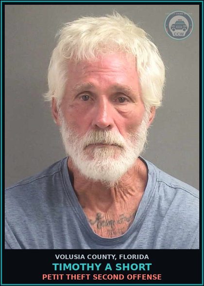 CCW arrest card for TIMOTHY A SHORT in Volusia County: PETIT THEFT SECOND OFFENSE