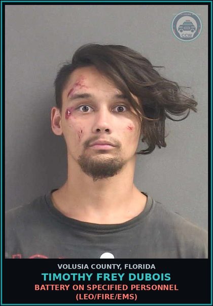 CCW arrest card for TIMOTHY FREY DUBOIS in Volusia County: BATTERY ON SPECIFIED PERSONNEL (LEO/FIRE/EMS)