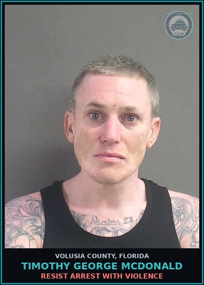 CCW arrest card for TIMOTHY GEORGE MCDONALD in Volusia County: RESIST ARREST WITH VIOLENCE