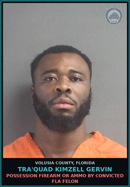 CCW arrest card for TRA'QUAD KIMZELL GERVIN in Volusia County: POSS.SHORT-BARRELED GUN/RIFLE/MACHINE GUN