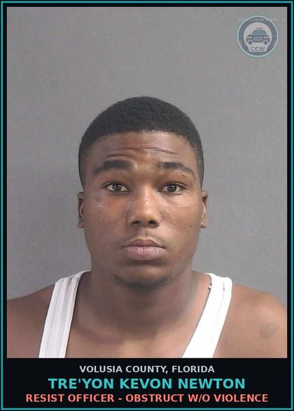 CCW arrest card for TRE'YON KEVON NEWTON in Volusia County: RESIST OFFICER - OBSTRUCT W/O VIOLENCE