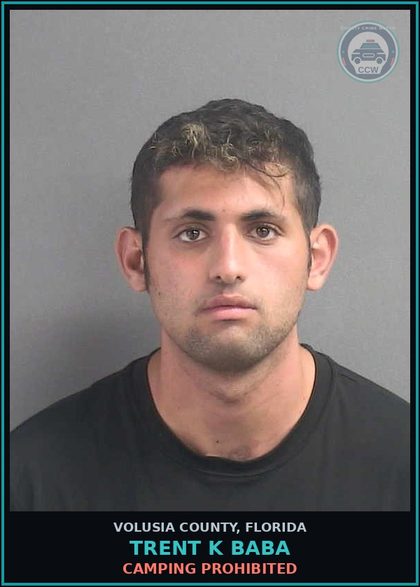 CCW arrest card for TRENT K BABA in Volusia County: CAMPING PROHIBITED