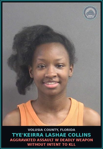 CCW arrest card for TYE'KEIRRA LASHAE COLLINS in Volusia County: AGGRAVATED ASSAULT W DEADLY WEAPON WITHOUT INTENT TO KLL