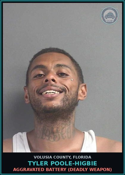 CCW arrest card for TYLER POOLE-HIGBIE in Volusia County: AGGRAVATED BATTERY (DEADLY WEAPON)