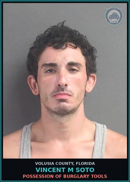 CCW arrest card for VINCENT M SOTO in Volusia County: POSSESSION OF BURGLARY TOOLS