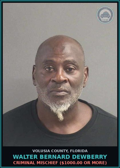 CCW arrest card for WALTER BERNARD DEWBERRY in Volusia County: CRIMINAL MISCHIEF ($1000.00 OR MORE)