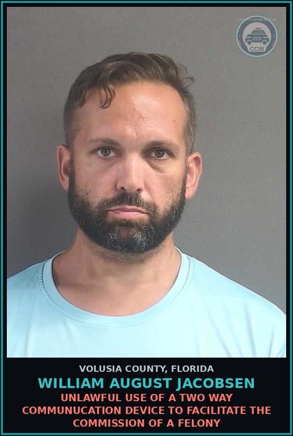 CCW arrest card for WILLIAM AUGUST JACOBSEN in Volusia County: PURCH. SYNTHETIC NARCOTIC - SCHD. I/II
