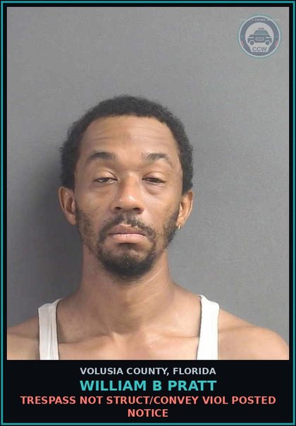 CCW arrest card for WILLIAM B PRATT in Volusia County: TRESPASS NOT STRUCT/CONVEY VIOL POSTED NOTICE