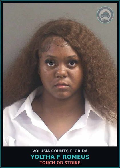 CCW arrest card for YOLTHA F ROMEUS in Volusia County: TOUCH OR STRIKE