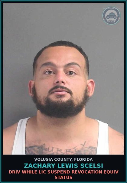 CCW arrest card for ZACHARY LEWIS SCELSI in Volusia County: DRIV WHILE LIC SUSPEND REVOCATION EQUIV STATUS
