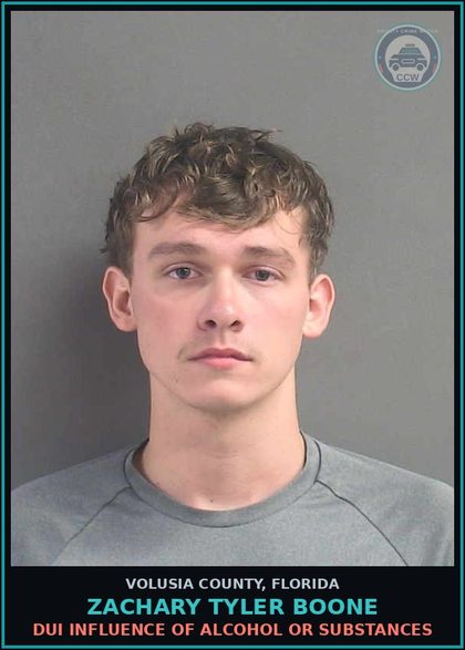 CCW arrest card for ZACHARY TYLER BOONE in Volusia County: DUI INFLUENCE OF ALCOHOL OR SUBSTANCES