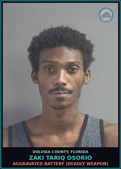 CCW arrest card for ZAKI TARIQ OSORIO in Volusia County: AGGRAVATED BATTERY (DEADLY WEAPON)
