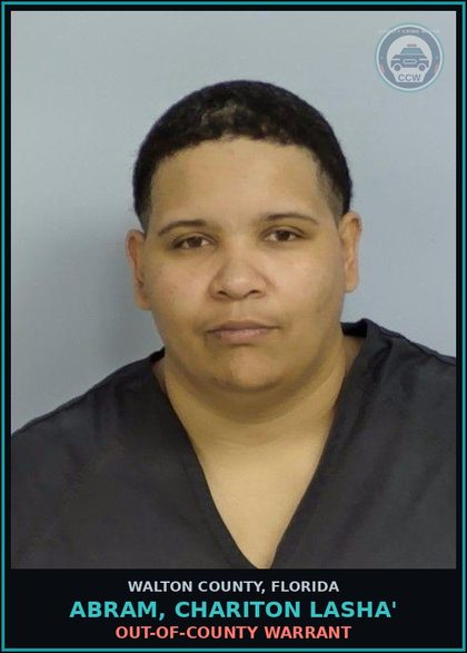 CCW arrest card for ABRAM, CHARITON LASHA' in Walton County: OUT-OF-COUNTY WARRANT