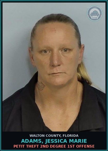 CCW arrest card for ADAMS, JESSICA MARIE in Walton County: Petit Theft 2nd Degree 1st Offense