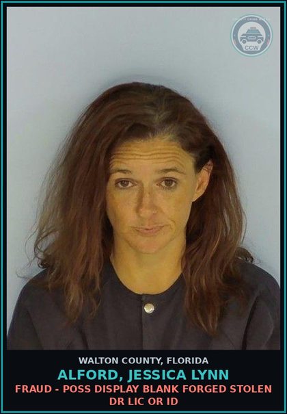 CCW arrest card for ALFORD, JESSICA LYNN in Walton County: Drug Equip-Possess - And Or Use