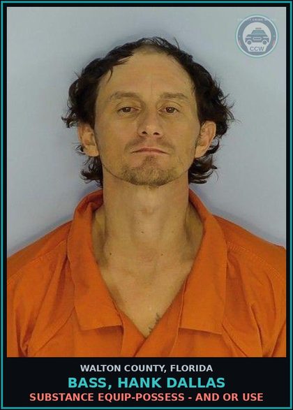 CCW arrest card for BASS, HANK DALLAS in Walton County: Drug Equip-Possess - And Or Use
