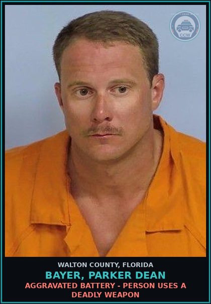 CCW arrest card for BAYER, PARKER DEAN in Walton County: Aggravated Battery - Person Uses A Deadly Weapon