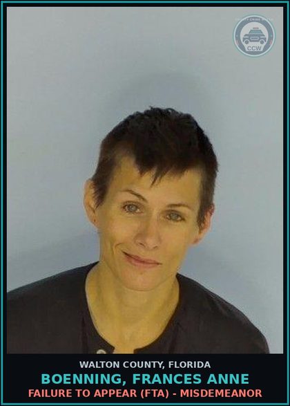 CCW arrest card for BOENNING, FRANCES ANNE in Walton County: Drug Equip-Possess - And Or Use