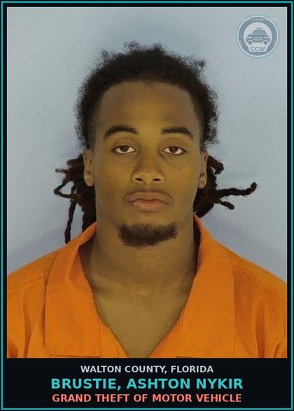 CCW arrest card for BRUSTIE, ASHTON NYKIR in Walton County: Grand Theft Of Motor Vehicle