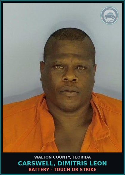 CCW arrest card for CARSWELL, DIMITRIS LEON in Walton County: Obstruct WO Violence