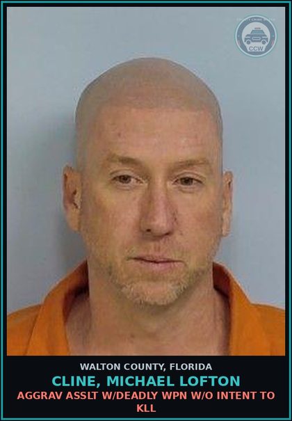 CCW arrest card for CLINE, MICHAEL LOFTON in Walton County: Aggrav Asslt W/Deadly Wpn W/O Intent To Kill