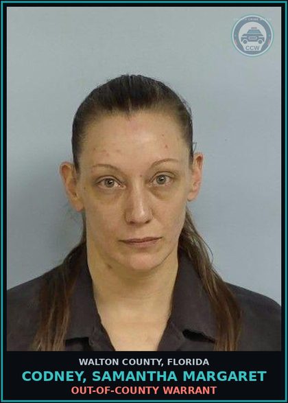 CCW arrest card for CODNEY, SAMANTHA MARGARET in Walton County: OUT-OF-COUNTY WARRANT