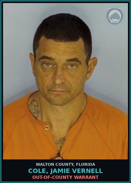 CCW arrest card for COLE, JAMIE VERNELL in Walton County: OUT-OF-COUNTY WARRANT
