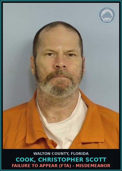 CCW arrest card for COOK, CHRISTOPHER SCOTT in Walton County: Failure To Appear (FTA) - Misdemeanor