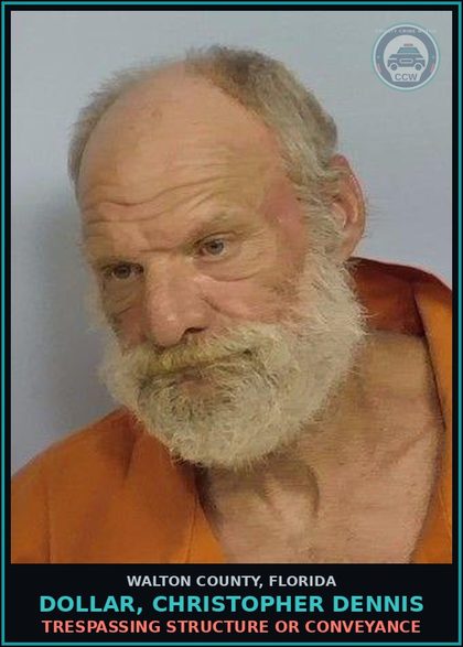 CCW arrest card for DOLLAR, CHRISTOPHER DENNIS in Walton County: TRESPASSING STRUCTURE OR CONVEYANCE