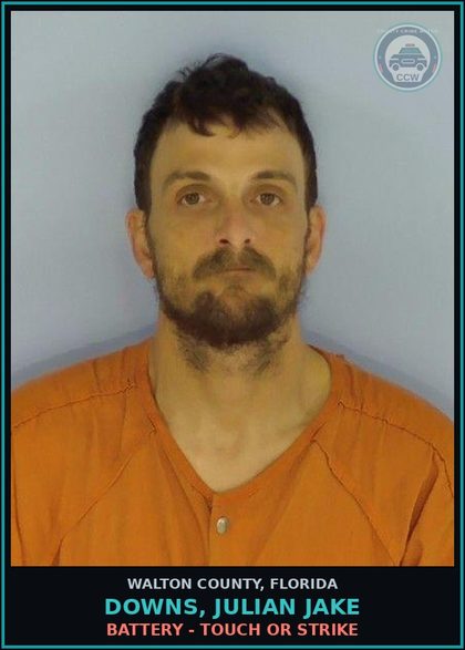 CCW arrest card for DOWNS, JULIAN JAKE in Walton County: Battery - Touch or Strike