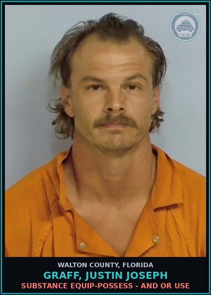 CCW arrest card for GRAFF, JUSTIN JOSEPH in Walton County: Drug Equip-Possess - And Or Use
