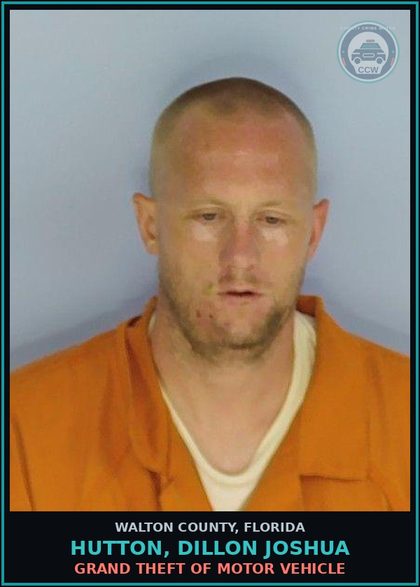 CCW arrest card for HUTTON, DILLON JOSHUA in Walton County: Grand Theft Of Motor Vehicle