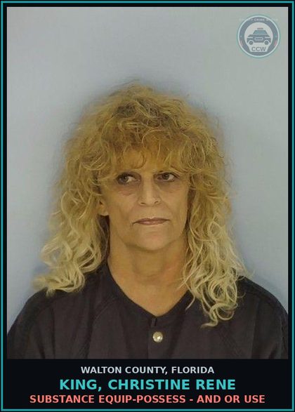 CCW arrest card for KING, CHRISTINE RENE in Walton County: Drug Equip-Possess - And Or Use