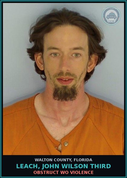 CCW arrest card for LEACH, JOHN WILSON Third in Walton County: Obstruct WO Violence