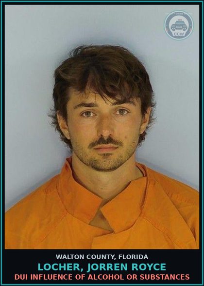 CCW arrest card for LOCHER, JORREN ROYCE in Walton County: DUI INFLUENCE OF ALCOHOL OR DRUGS