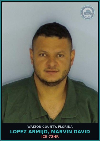 CCW arrest card for LOPEZ ARMIJO, MARVIN DAVID in Walton County: ICE-72HR