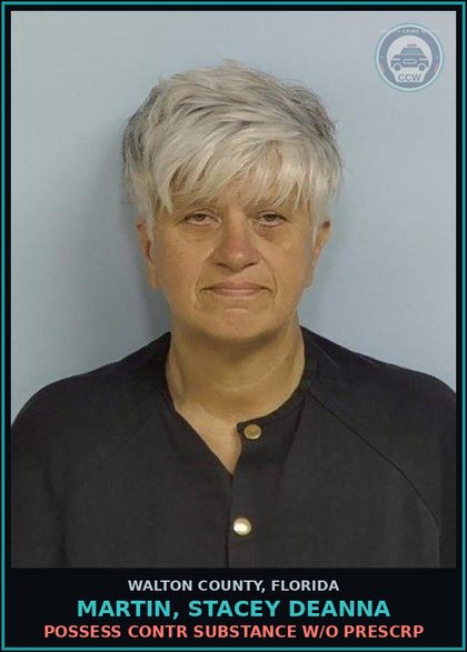 CCW arrest card for MARTIN, STACEY DEANNA in Walton County: Possess contr substance W/O Prescription