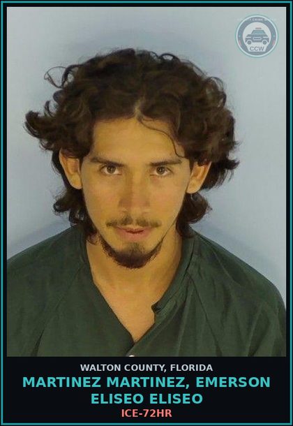 CCW arrest card for MARTINEZ MARTINEZ, EMERSON ELISEO Eliseo in Walton County: ICE-72HR