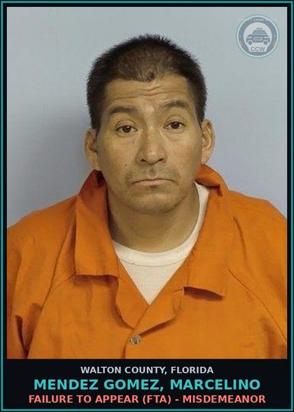 CCW arrest card for MENDEZ GOMEZ, MARCELINO in Walton County: Failure To Appear (FTA) - Misdemeanor