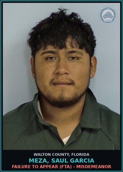 CCW arrest card for MEZA, SAUL GARCIA in Walton County: ICE-72HR