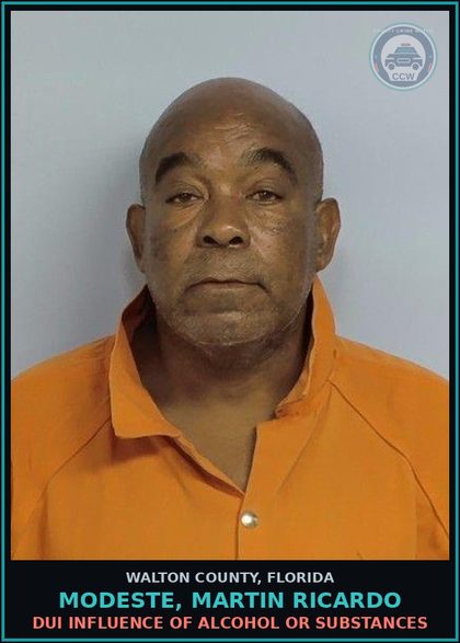 CCW arrest card for MODESTE, MARTIN RICARDO in Walton County: DUI INFLUENCE OF ALCOHOL OR DRUGS