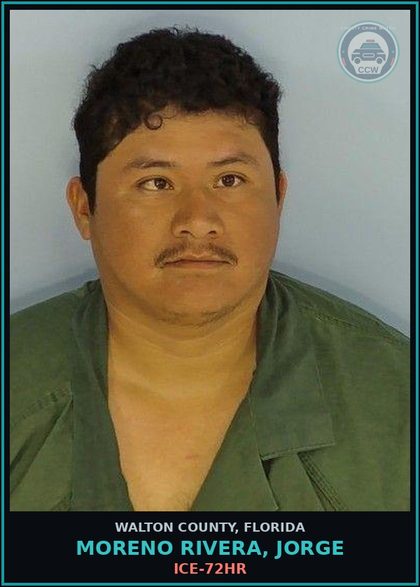 CCW arrest card for MORENO RIVERA, JORGE in Walton County: ICE-72HR